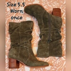 Green Seude Slouch mid-calf